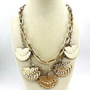 20” c. 1946 Matte Gold Tone Double Strand Hammered Texture Statement Necklace